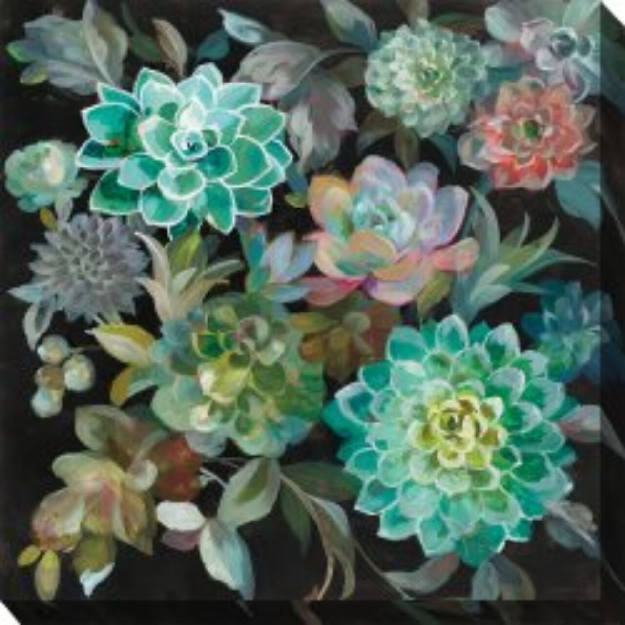 Outdoor Living and Style Gray and Green Succulent Fanfare Outdoor Canvas Square Wall Art Decor 24" x 24"